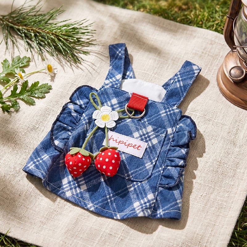 Blue Plaid Denim Pet Dress — Vintage Strawberry — view 4