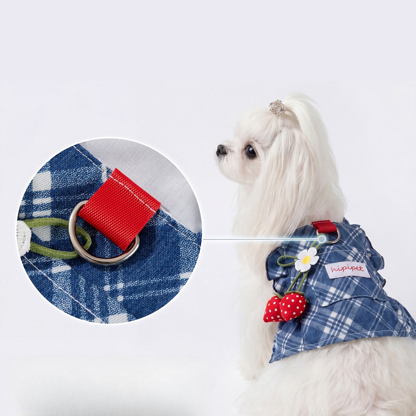Blue Plaid Denim Pet Dress — Vintage Strawberry — view 2