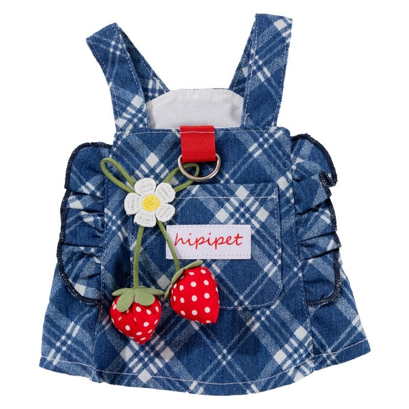 Blue Plaid Denim Pet Dress — Vintage Strawberry — view 3